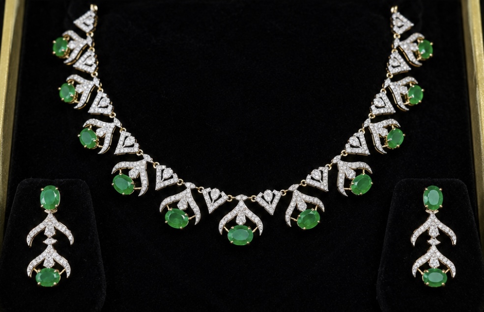 Oval Cut Emerald Necklace Set